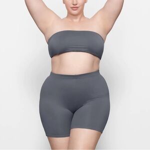 SKIMS Recycled Swim Cut Out Mid Waist Boyshort Plus Size 4X Gunmetal Gray